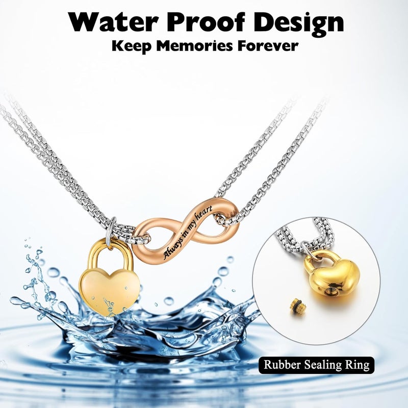 XIUDA Infinity Urn Necklace for Human Ashes Always in My Heart Cremation Necklace Stainless Steel Memorial Ash Jewelry for Women - Image 5